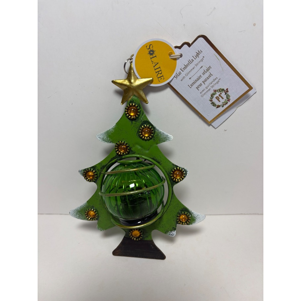 Pier 1 Solaire Christmas Tree Solar Umbrella Light Glimmer Strings  Metal w Tags